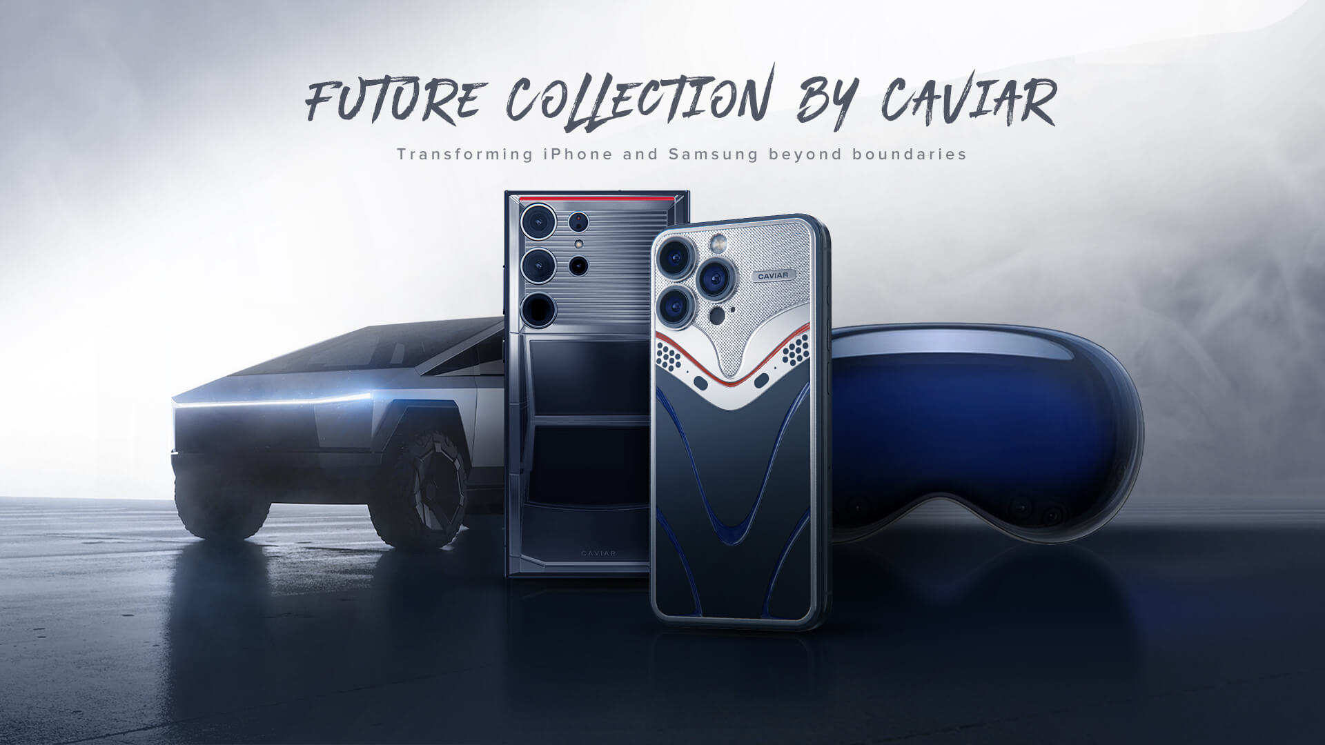 Caviar представил коллекцию футуристических iPhone и Samsung, вдохновленных Tesla Cybertrack и Apple Vision Pro